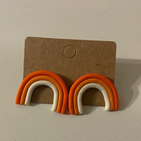 Orange peach and white rainbow earring studs - Picture 1 of 2